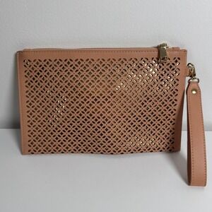 Madison West Laser Cut Clutch Wristlet Rose Gold Metallic Accent Evening Bag